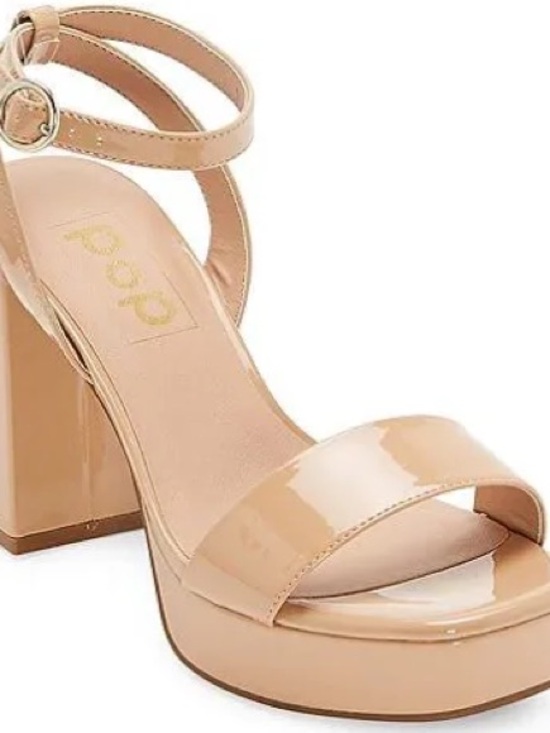 pop Shoes - pop Patent Platform Block Heel Sandal in Nude Beige